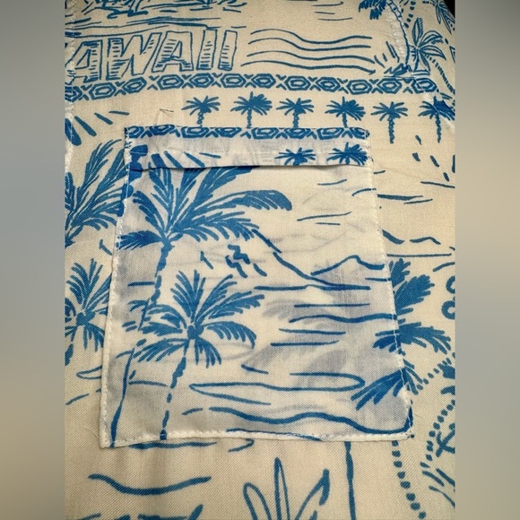 Blue and White Tropical Print Shirt Long Sleeve Oversized Shirt Dress - Picture 6 of 8